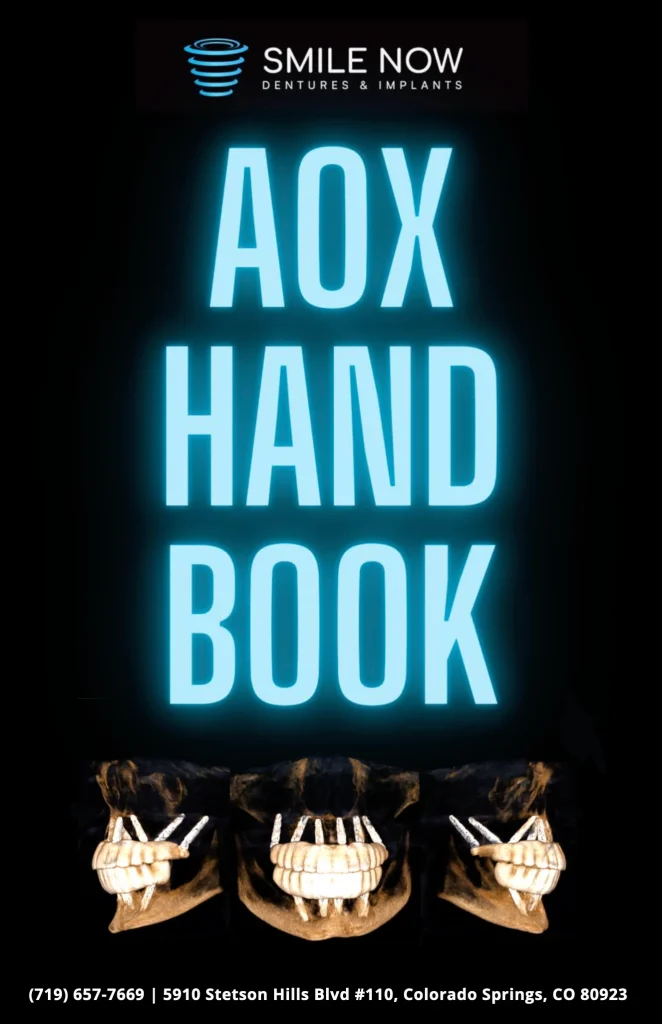 Cover for the AOX Handbook for patients at Smile Now Colorado Springs Dentures and Implants